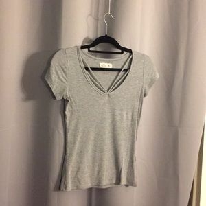 Gray Heather Ribbed Top with Strappy Details